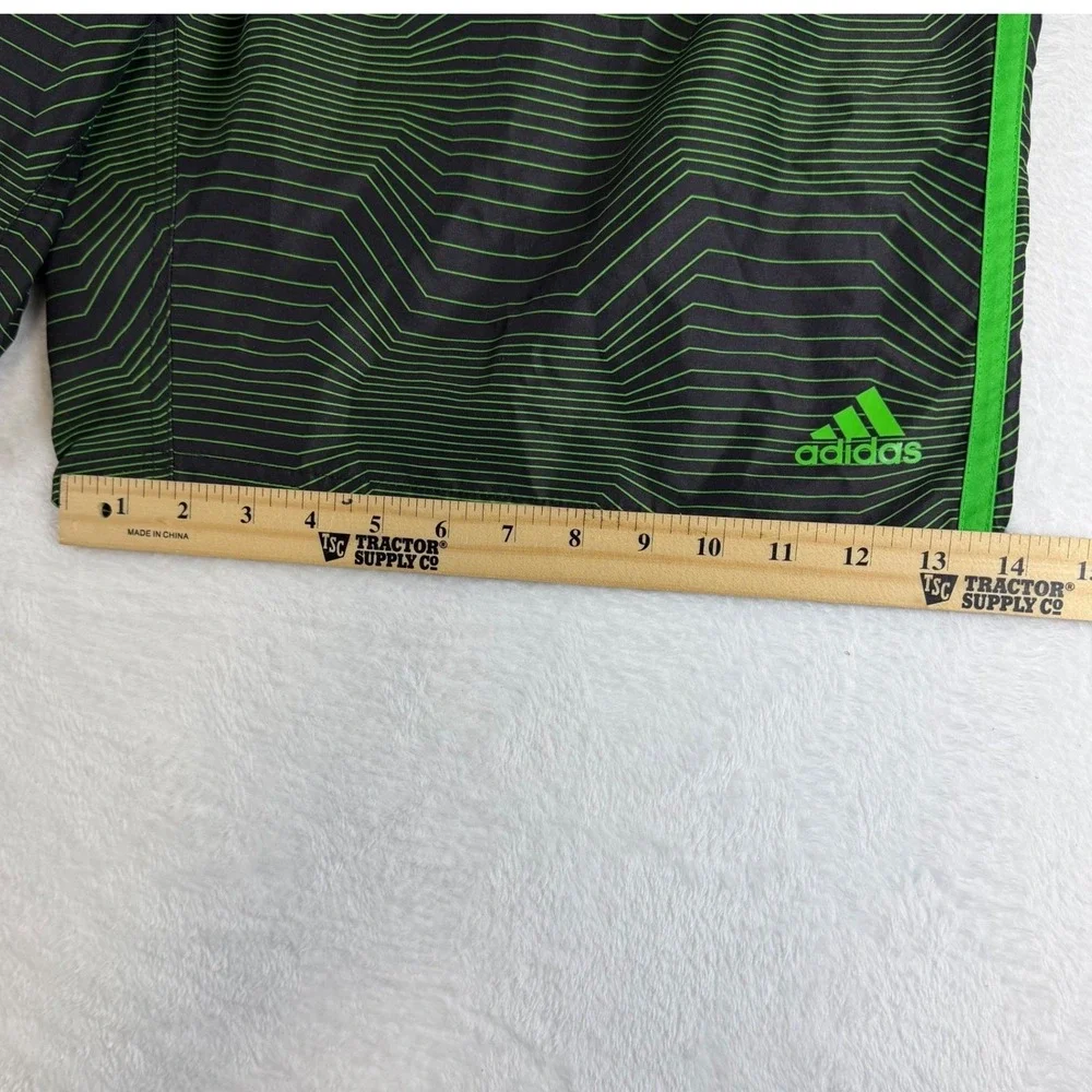 Adidas Mens XXL Swim Trunks Black Neon Green Geometric Board Shorts Mesh Lining